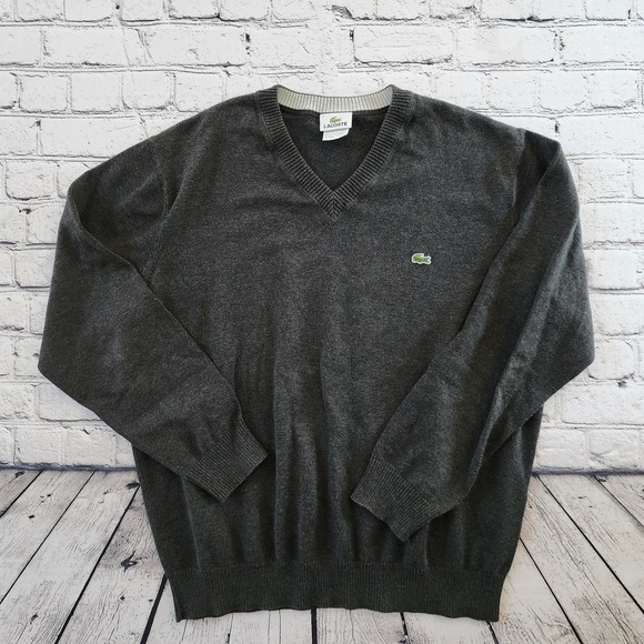 Lacoste Other - Lacoste Mens V-Neck Sweater Charcoal Gray Cotton Size 6 XL F5178 Crocodile Logo